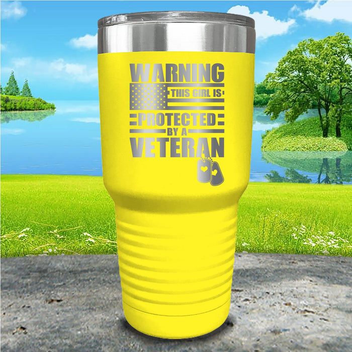 Warning Protected By Veteran Engraved Tumbler