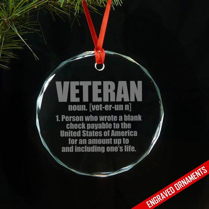 Veteran Engraved Glass Ornament ZLAZER Circle Ornament 