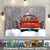Vintage red truck wall decor canvas painting winter scene with personalized old truck, cats, and dogs. Personalized family Christmas gift.