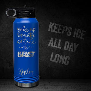 WAKE-UP-BEAUTY-TIME-TO-BEAST-PERSONALIZED-32-OZ-VACUUM-INSULATED-SPORT-BOTTLE-MOTIVATIONAL-WORKOUT-GYM-QUOTE-BLUE