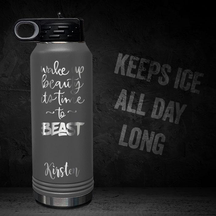 WAKE-UP-BEAUTY-TIME-TO-BEAST-PERSONALIZED-32-OZ-VACUUM-INSULATED-SPORT-BOTTLE-MOTIVATIONAL-WORKOUT-GYM-QUOTE-GRAY