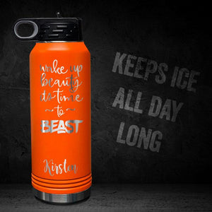WAKE-UP-BEAUTY-TIME-TO-BEAST-PERSONALIZED-32-OZ-VACUUM-INSULATED-SPORT-BOTTLE-MOTIVATIONAL-WORKOUT-GYM-QUOTE-ORANGE