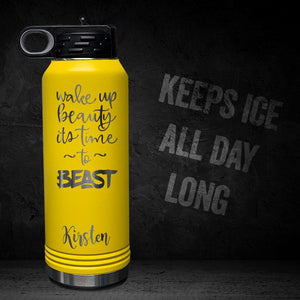 WAKE-UP-BEAUTY-TIME-TO-BEAST-PERSONALIZED-32-OZ-VACUUM-INSULATED-SPORT-BOTTLE-MOTIVATIONAL-WORKOUT-GYM-QUOTE-YELLOW
