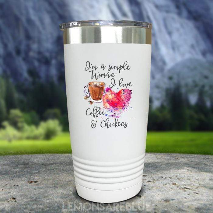 Just A Simple Woman Coffee Chickens Color Printed Tumblers Tumbler ZLAZER 20oz Tumbler White 