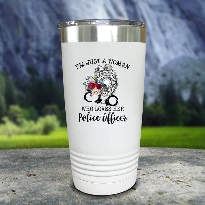 Just A Woman Who Loves Her Police Officer Color Printed Tumblers Tumbler ZLAZER 