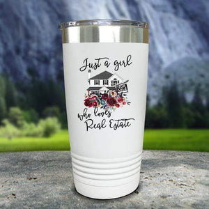 Just A Woman Who Loves Real Estate Color Printed Tumblers Tumbler Nocturnal Coatings 20oz Tumbler White 