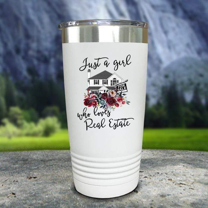 Just A Woman Who Loves Real Estate Color Printed Tumblers Tumbler ZLAZER 20oz Tumbler White 