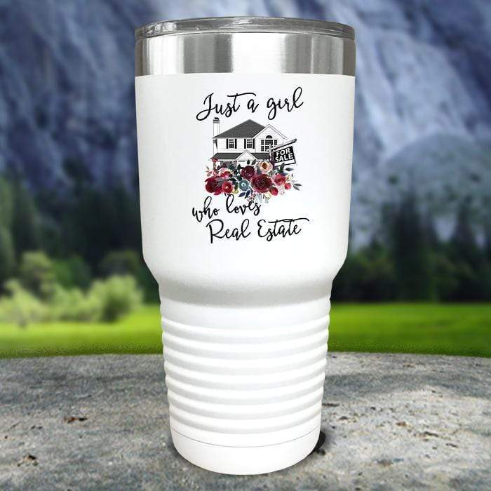 Just A Woman Who Loves Real Estate Color Printed Tumblers Tumbler ZLAZER 30oz Tumbler White 