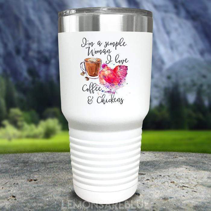 Just A Simple Woman Coffee Chickens Color Printed Tumblers Tumbler ZLAZER 30oz Tumbler White 