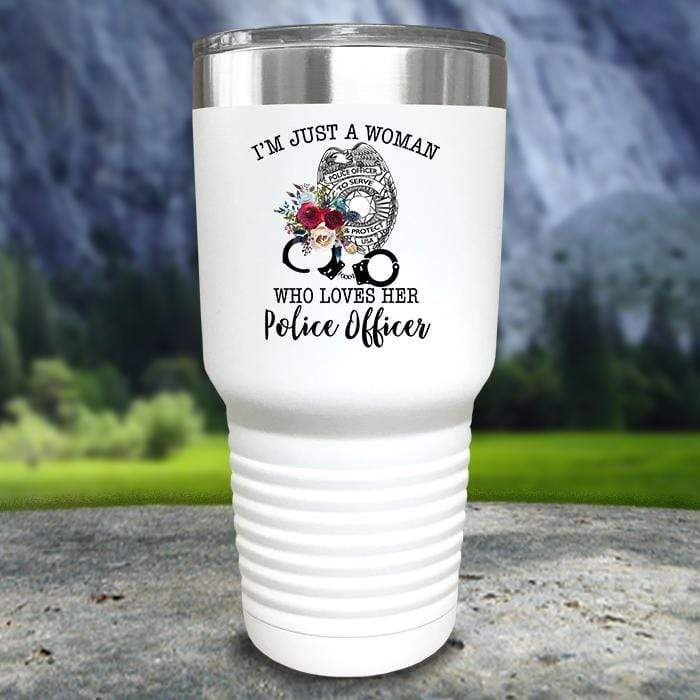 Just A Woman Who Loves Her Police Officer Color Printed Tumblers Tumbler ZLAZER 