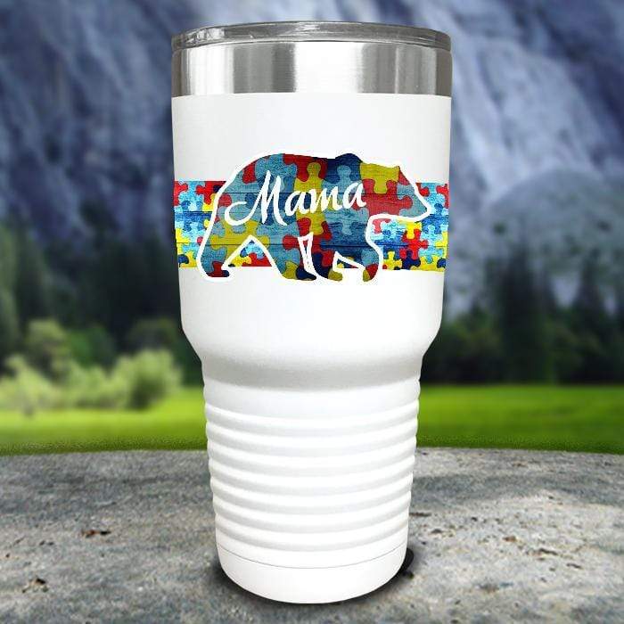 Personalized Autism Bear FULL Wrap Color Printed Tumblers Tumbler ZLAZER 30oz Tumbler White 