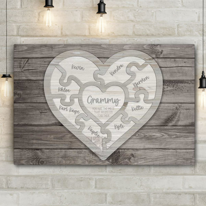 Mom We Love you to Pieces Heart Puzzle Sign - Personalized Canvas Wall Art